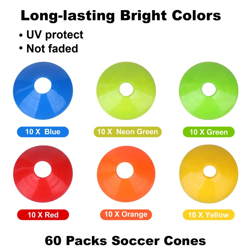 DUNCHATY 60PCS Sports Soccer Cones Agility Soccer Disc Cones with Carry Strap Carry Bag Training Soccer Cones, Field Marker Cones for Challenge Football Basketball Skating Kids Games Outdoor Indoor Sports - Image 4